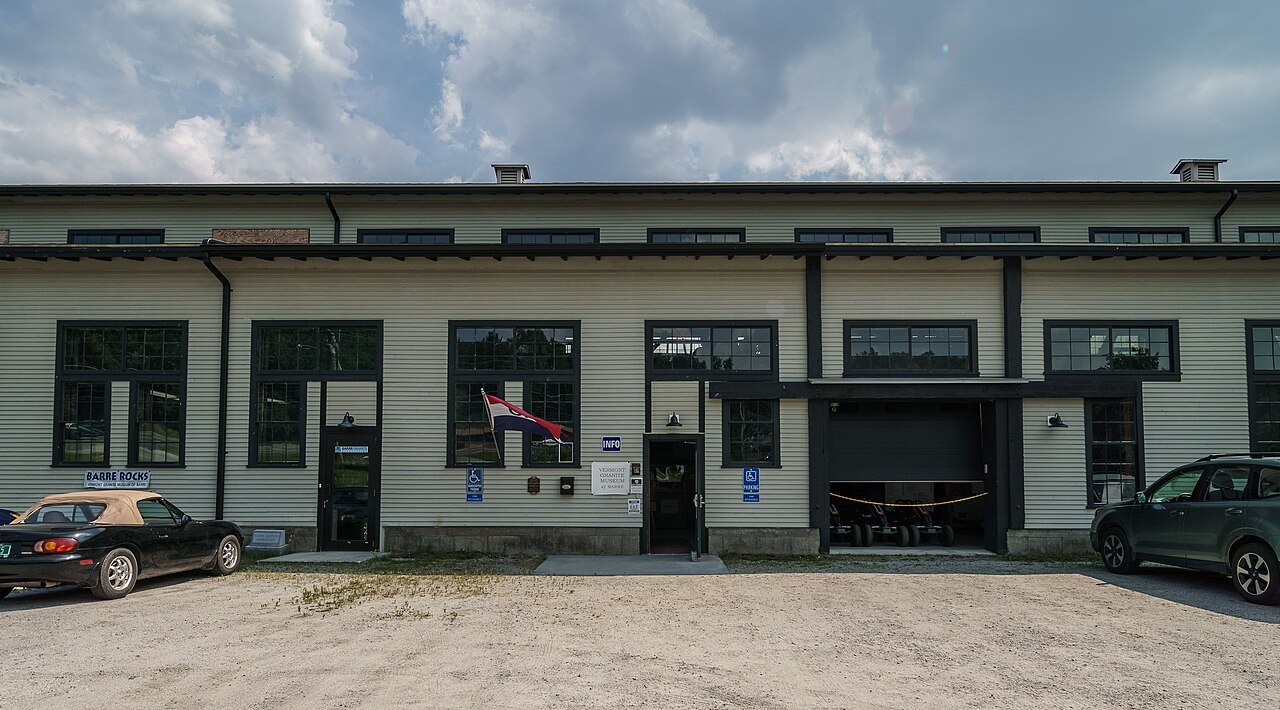 The Jones Brothers granite shed, a long low building with large doors.