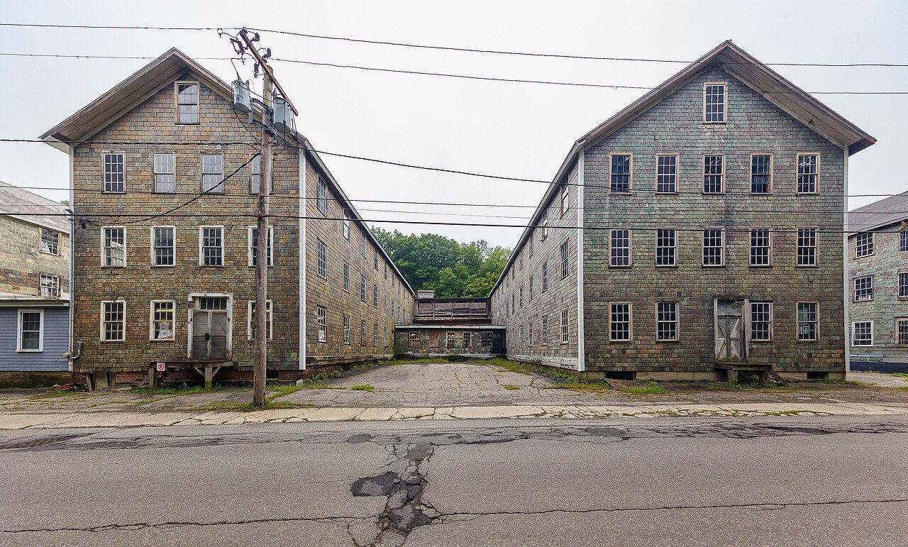 Two of the Estey factory buildings facing each other across a street.