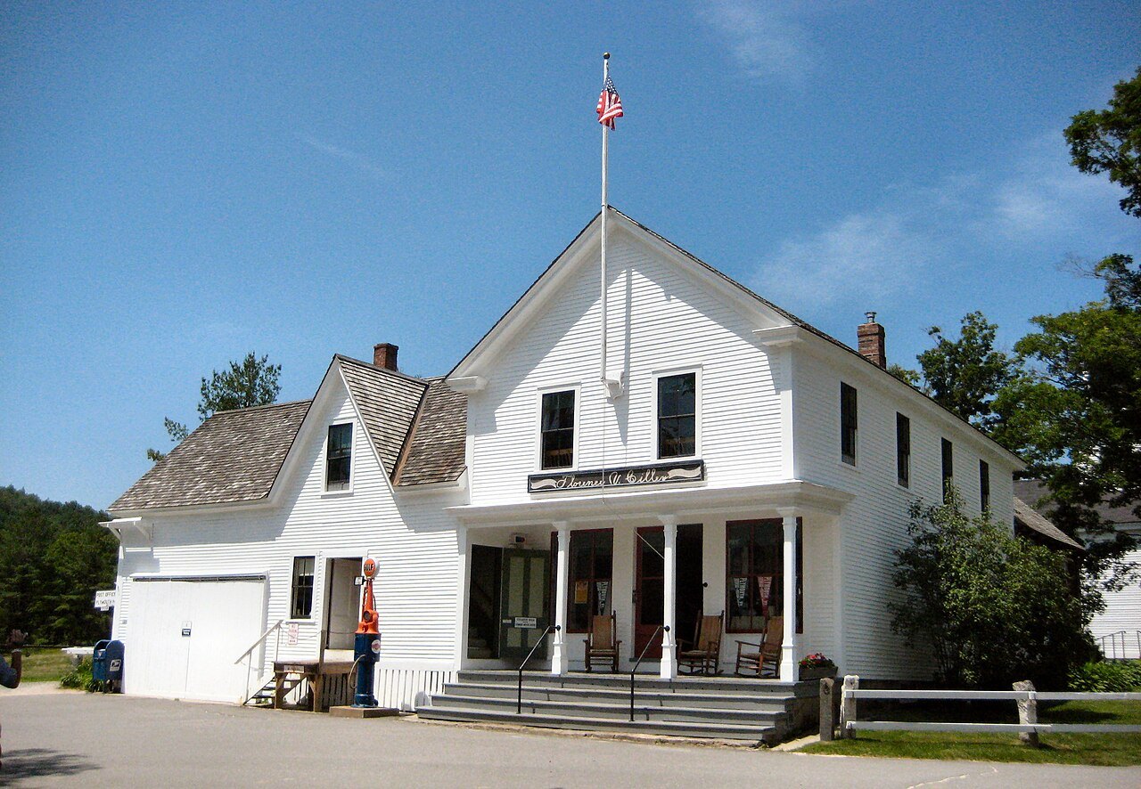The Florence Cilley General Store in Plymouth Notch, a white building with a flag on its roof.