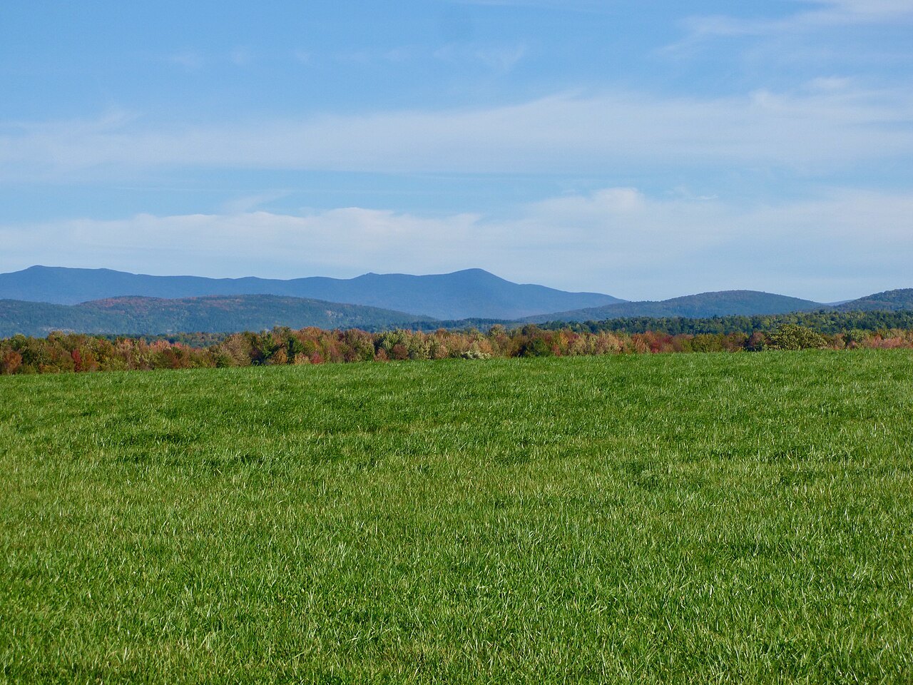 A green meadow below the long ridge of Mount Abraham.