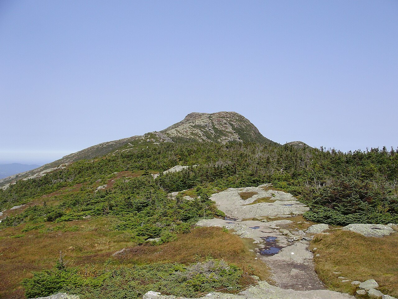 The bare ridge of Mount Mansfield, seen looking north along the Long Trail.