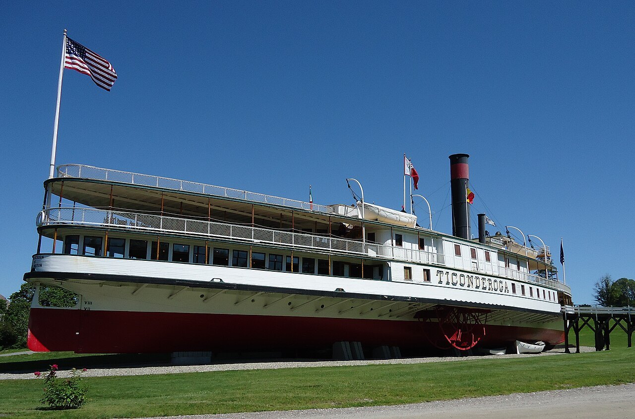 The sidewheel steamboat Ticonderoga, shown in her permanent berth on the museum grounds.